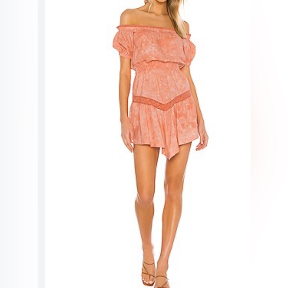 Tularosa Revolve Aja Off Shoulder Mini Dress in Coral Tie Dye Size Large